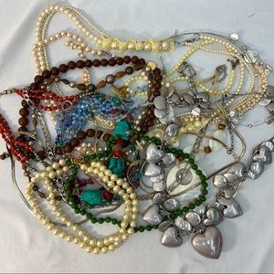 Jade 14K KJL Pearls 12k GF Grandmas Estate Jewelry Box Lot of necklaces